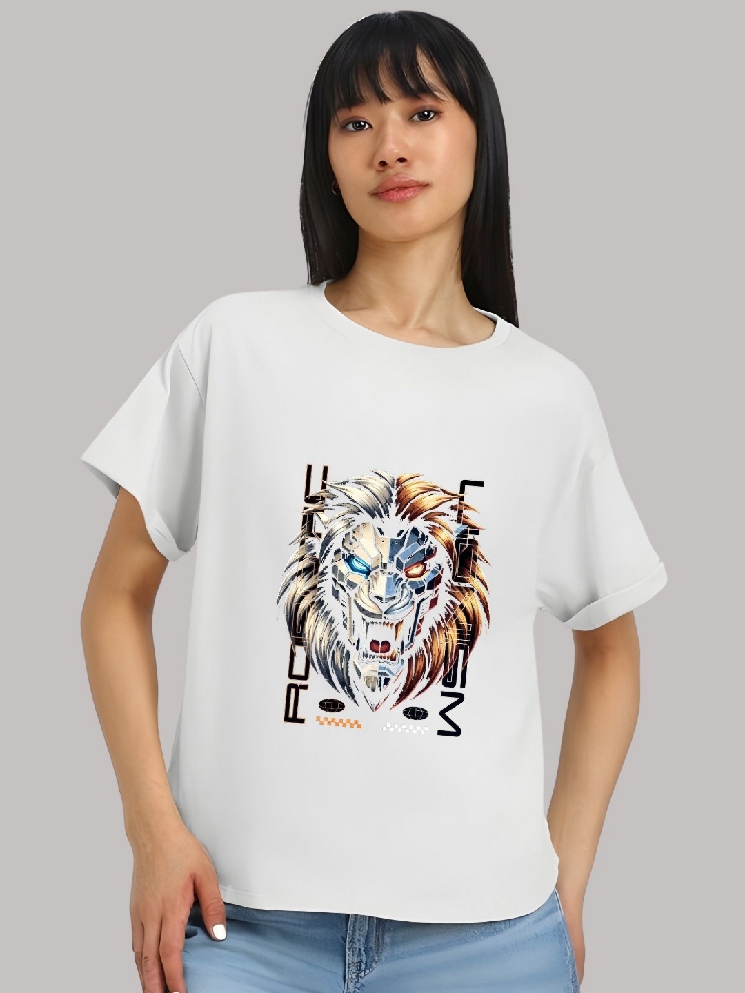 

Moda Rapido Women Graphic Printed Round Neck Cotton Relaxed Fit T-shirt, White