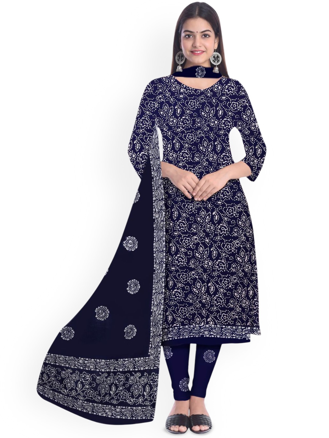

Farooq Dyeing Floral Batik Dyed Pure Cotton Unstitched Dress Material, Navy blue