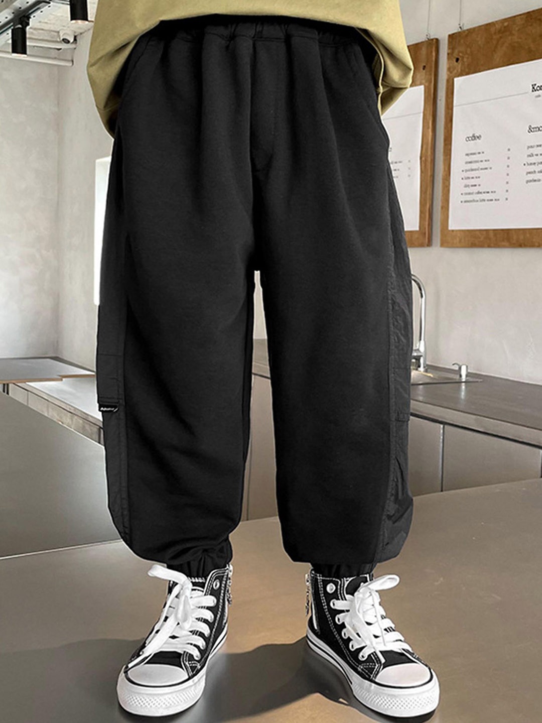 

LULU & SKY Boys Tapered Fit High-Rise Joggers Trousers, Black
