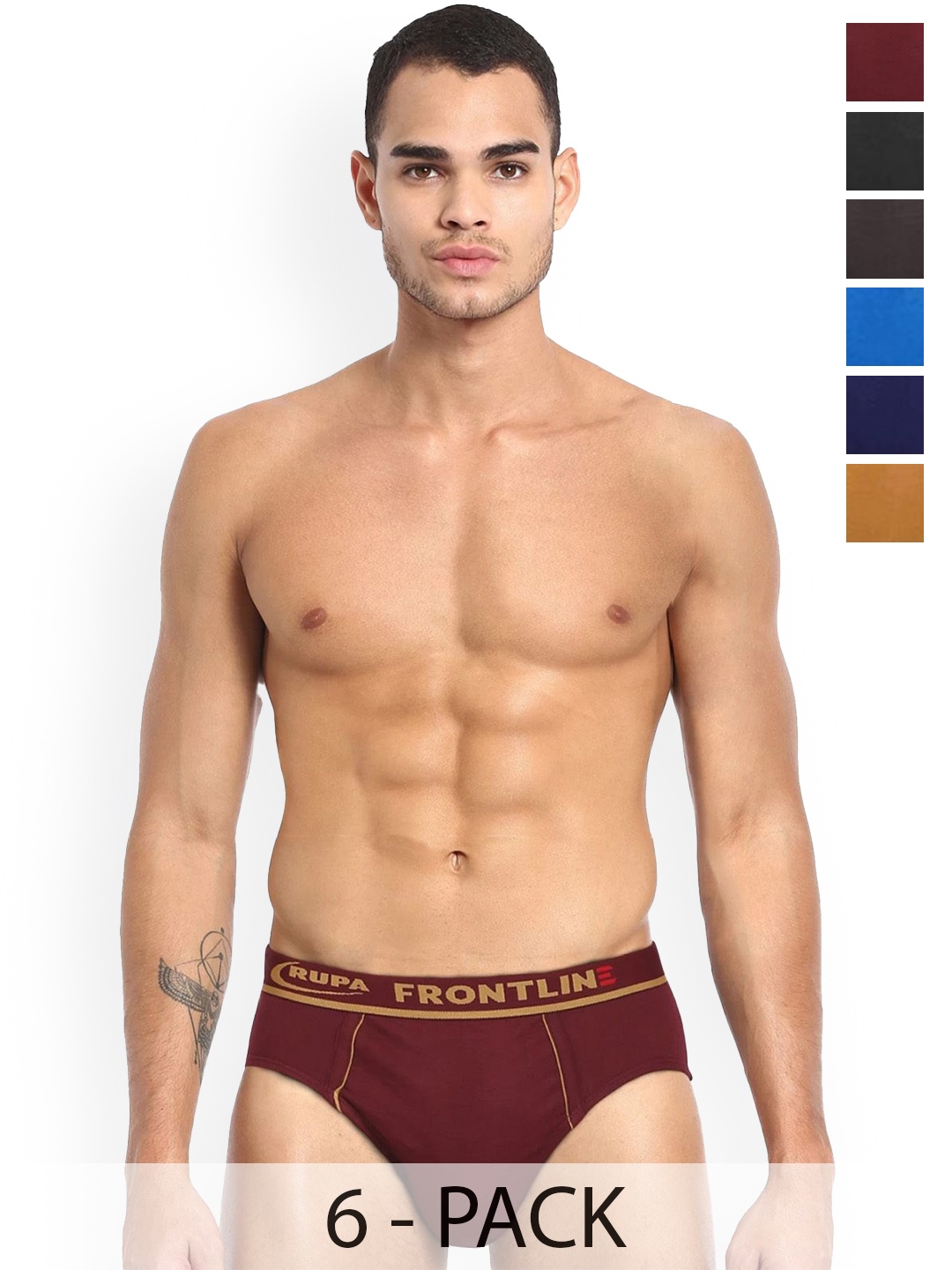 

Rupa Pack Of 6 Assorted Pure Cotton Basic Briefs Frontline-Expando-Plain-6--100