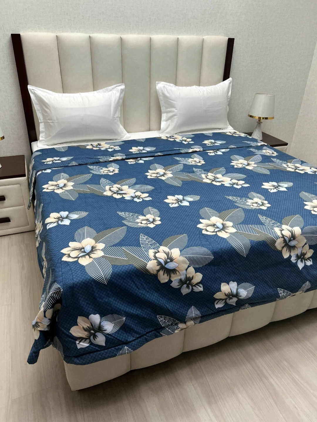

Pure Decor Comfy Blue Floral Printed Microfiber 200 GSM AC Room King Size Comforter