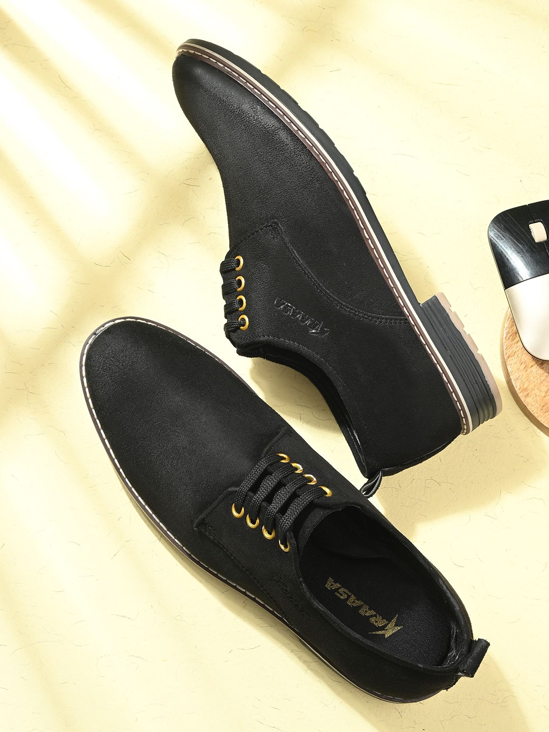 

KRAASA Men Suede Boat Shoes, Black