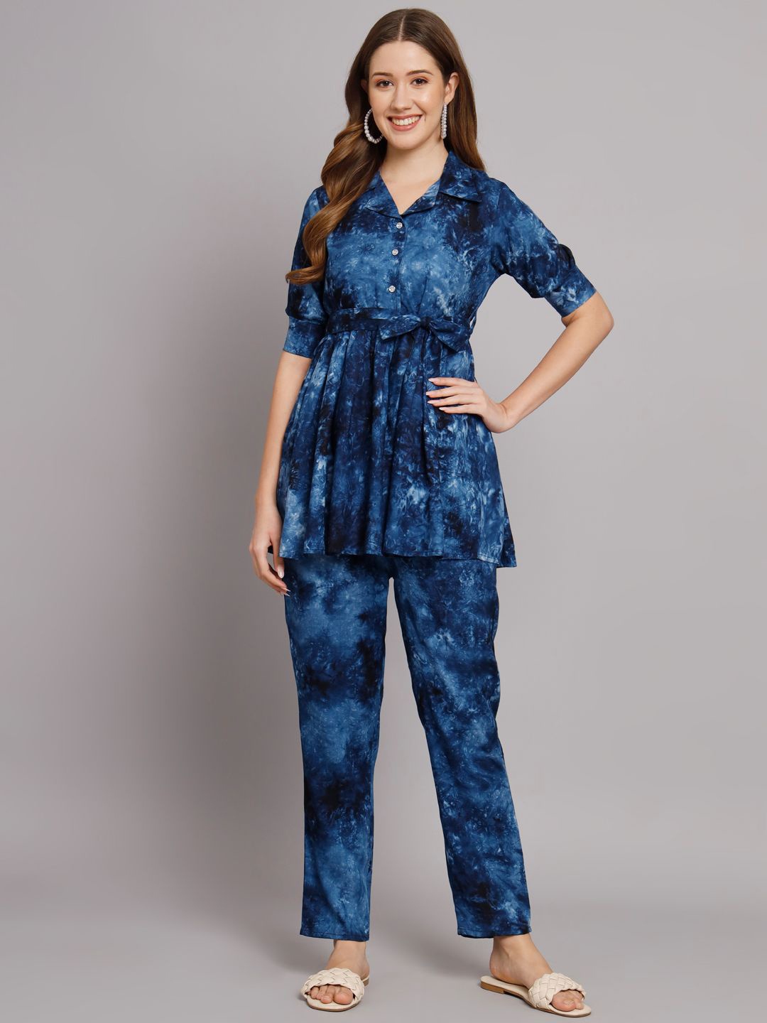 

COTNUF Printed Tunic With Trouser Co-Ords, Navy blue