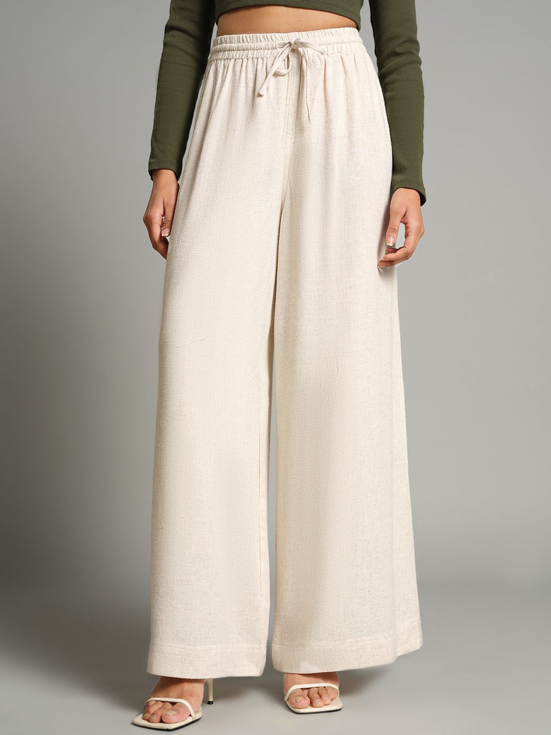 

AND Women Solid High-Rise Culottes Trousers, Beige