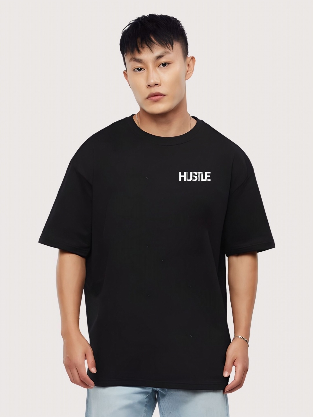 

Moda Rapido Men Typography Printed Round Neck Cotton Oversized T-shirt, Black
