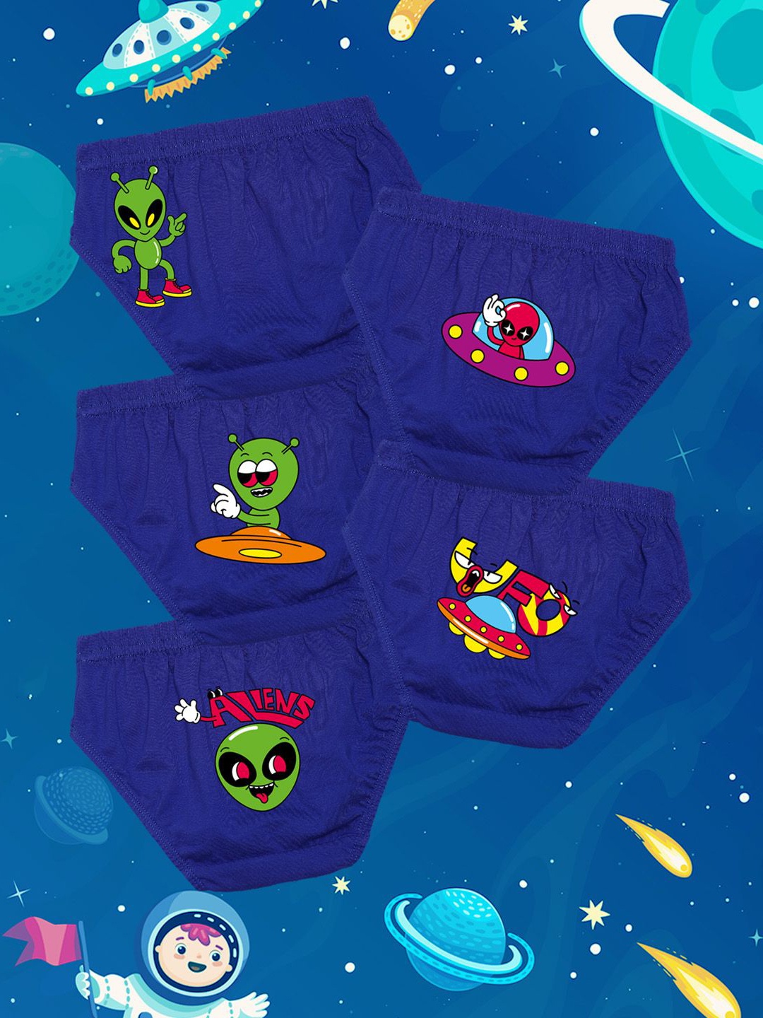 

NUSYL Boys Pack Of 5 Graphic Printed Cotton Basic Briefs, Blue