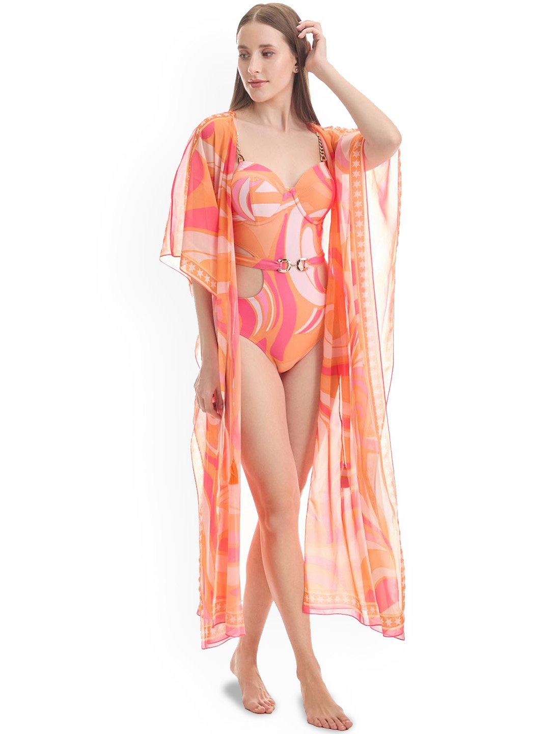 

KAI RESORTWEAR Abstract Printed Cover Up Top, Orange