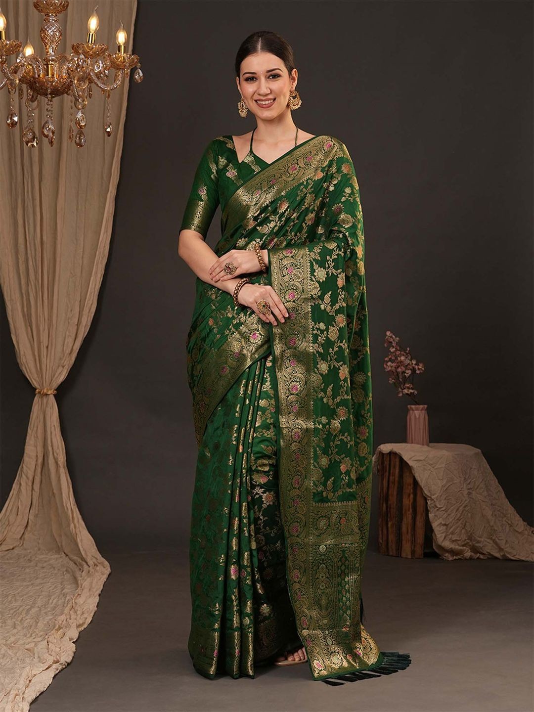 

Anouk Woven Design Zari Silk Blend Banarasi Saree, Green