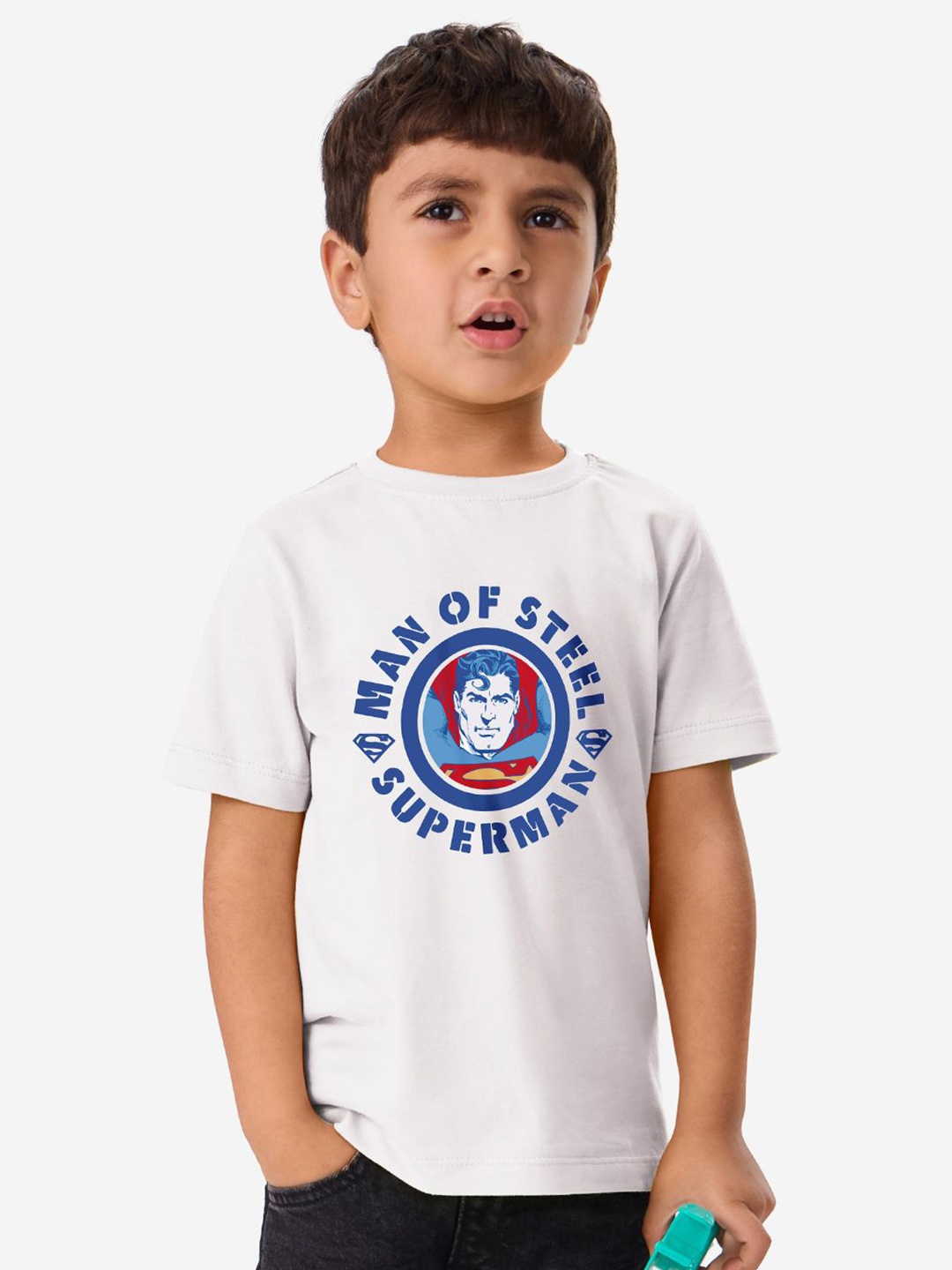 

The Souled Store Boys Superman Graphic Printed Round Neck Cotton T-shirt, White