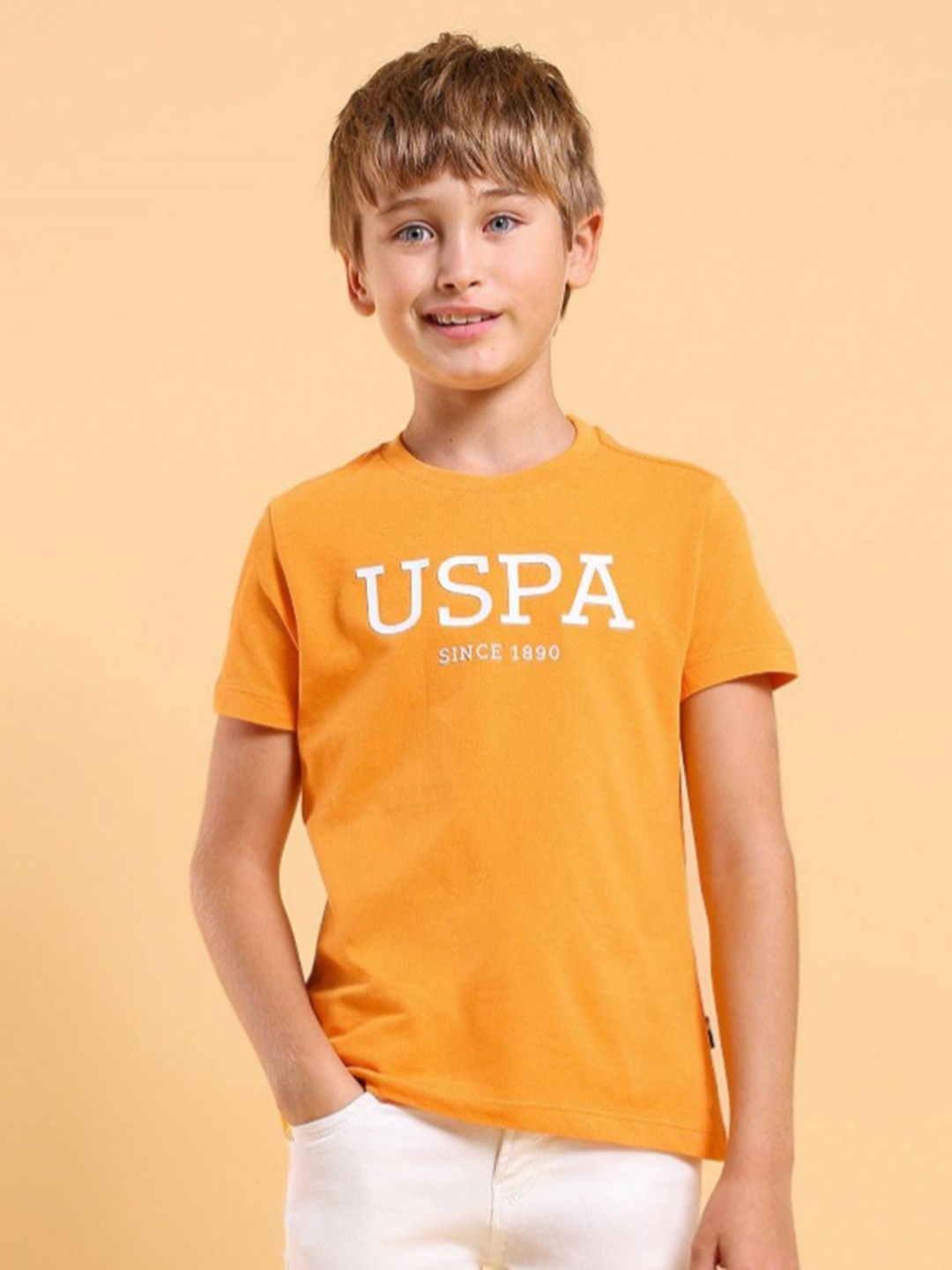 

U.S. Polo Assn. Kids Boys Typography Printed Round Neck Cotton T-shirt, Yellow