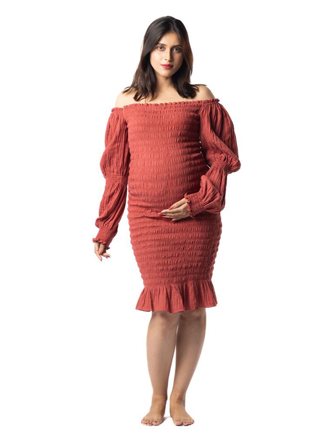 

Block Hop Women Red Waffle Body Con Dress