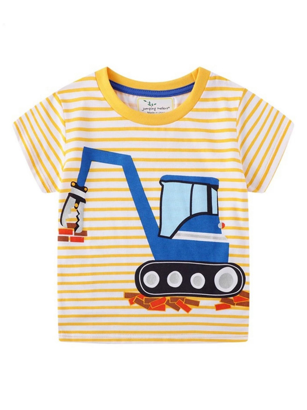 

LULU & SKY Boys Striped Round Neck Cotton T-shirt, Yellow