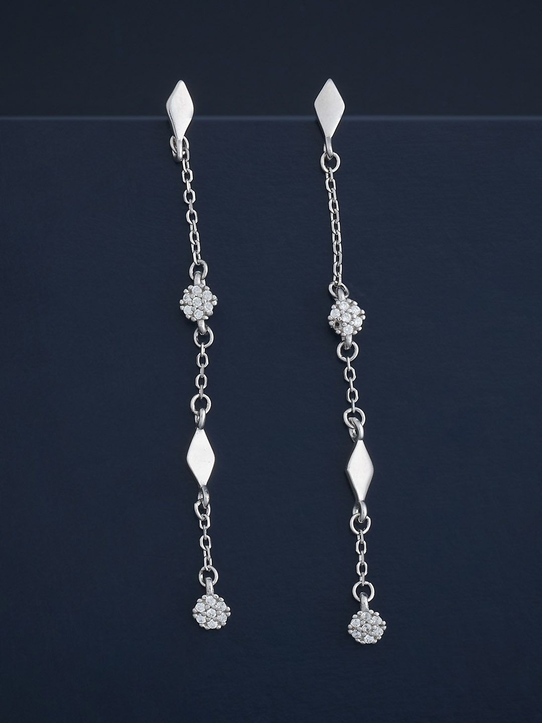 

Kushal's Fashion Jewellery Rhodium-Plated 92.5 Sterling Silver Stone Studded Drop Earrings, White