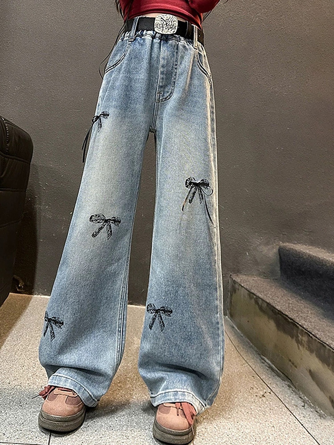 

LULU & SKY Girls Wide Leg High-Rise Heavy Fade Jeans, Blue