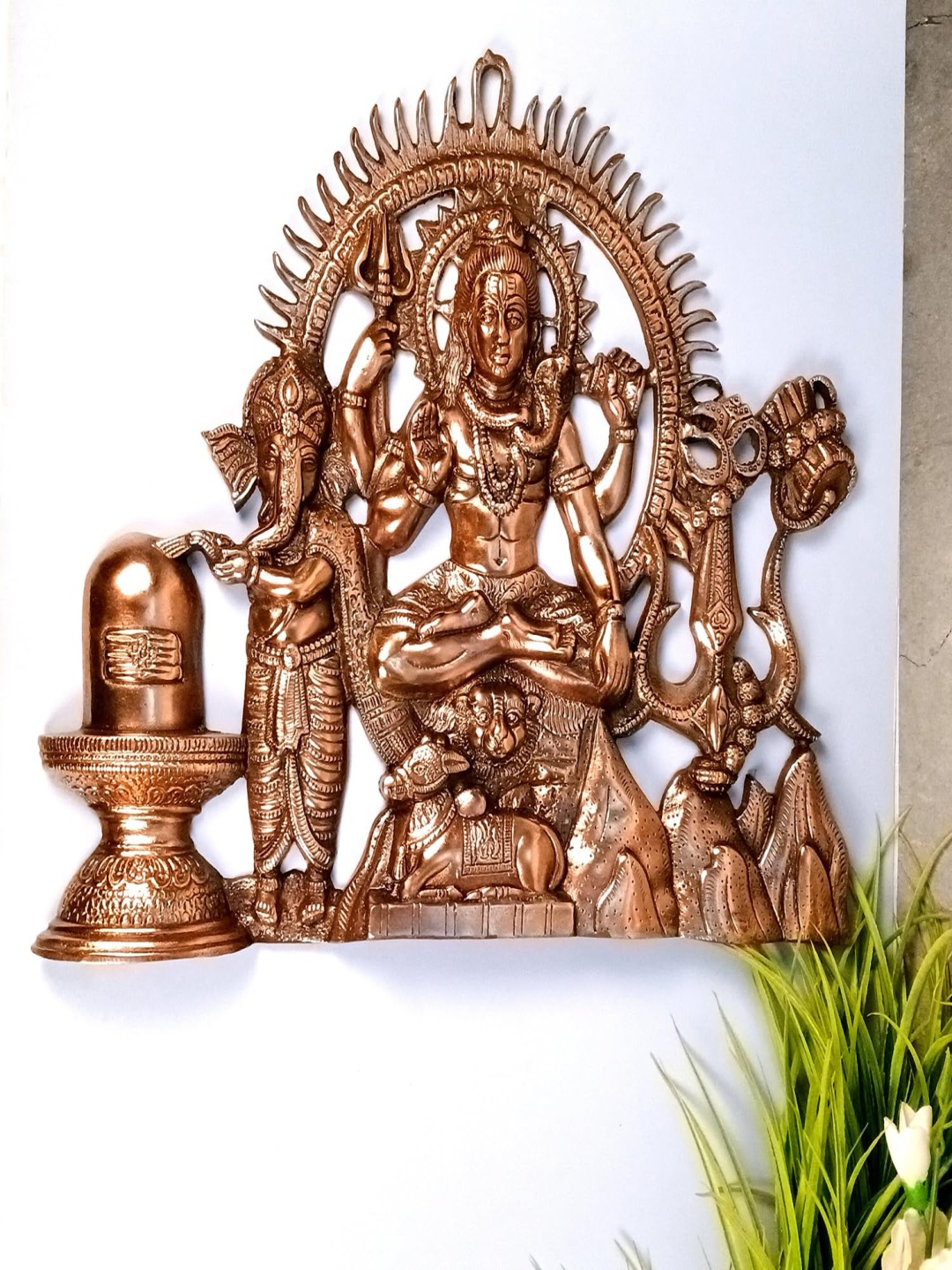 

apka mart Bronze Shiv & Ganesh Textured Metal Wall Hanging Decor