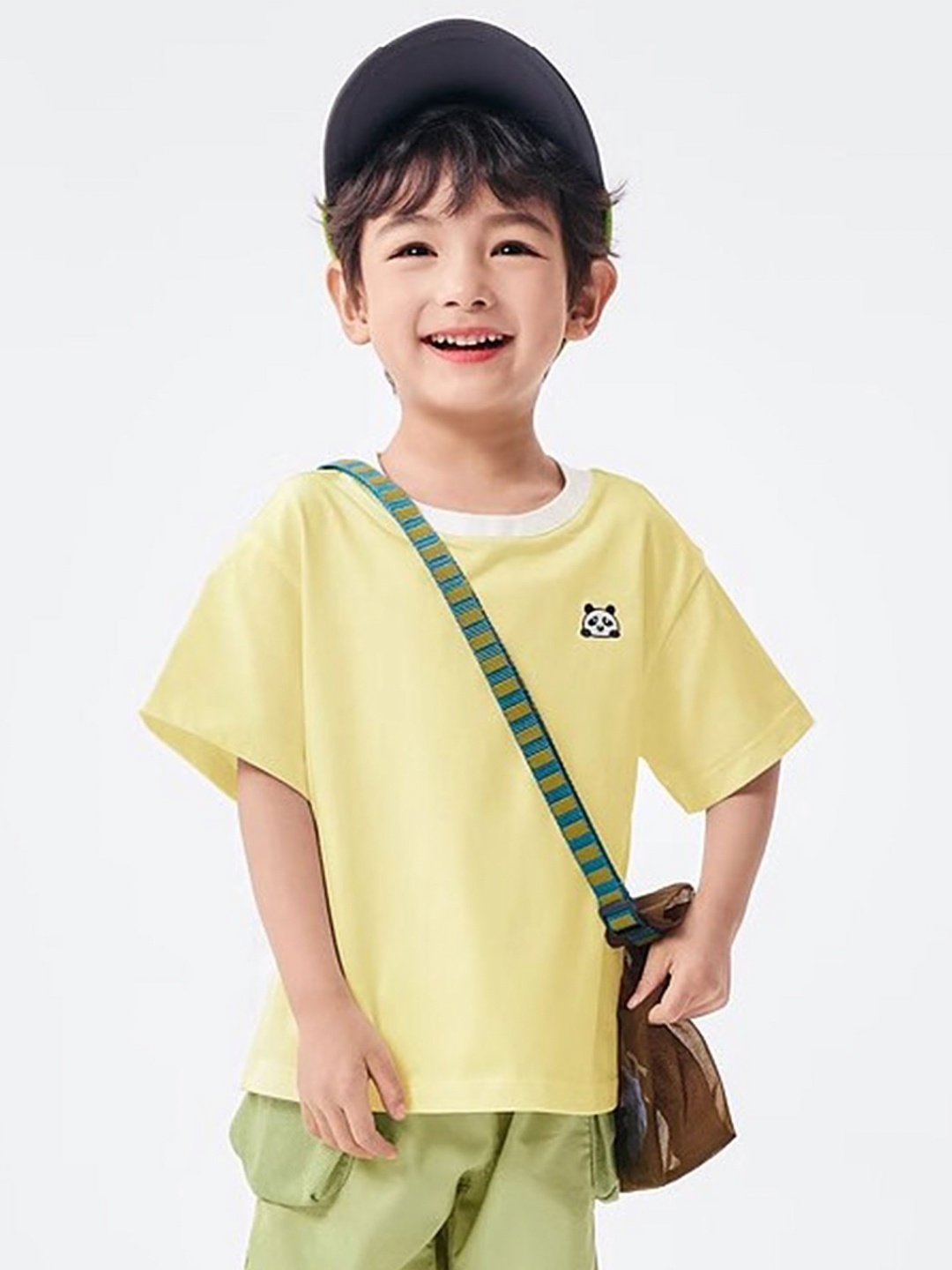 

LULU & SKY Boys Solid Round Neck Cotton Oversized T-shirt, Yellow