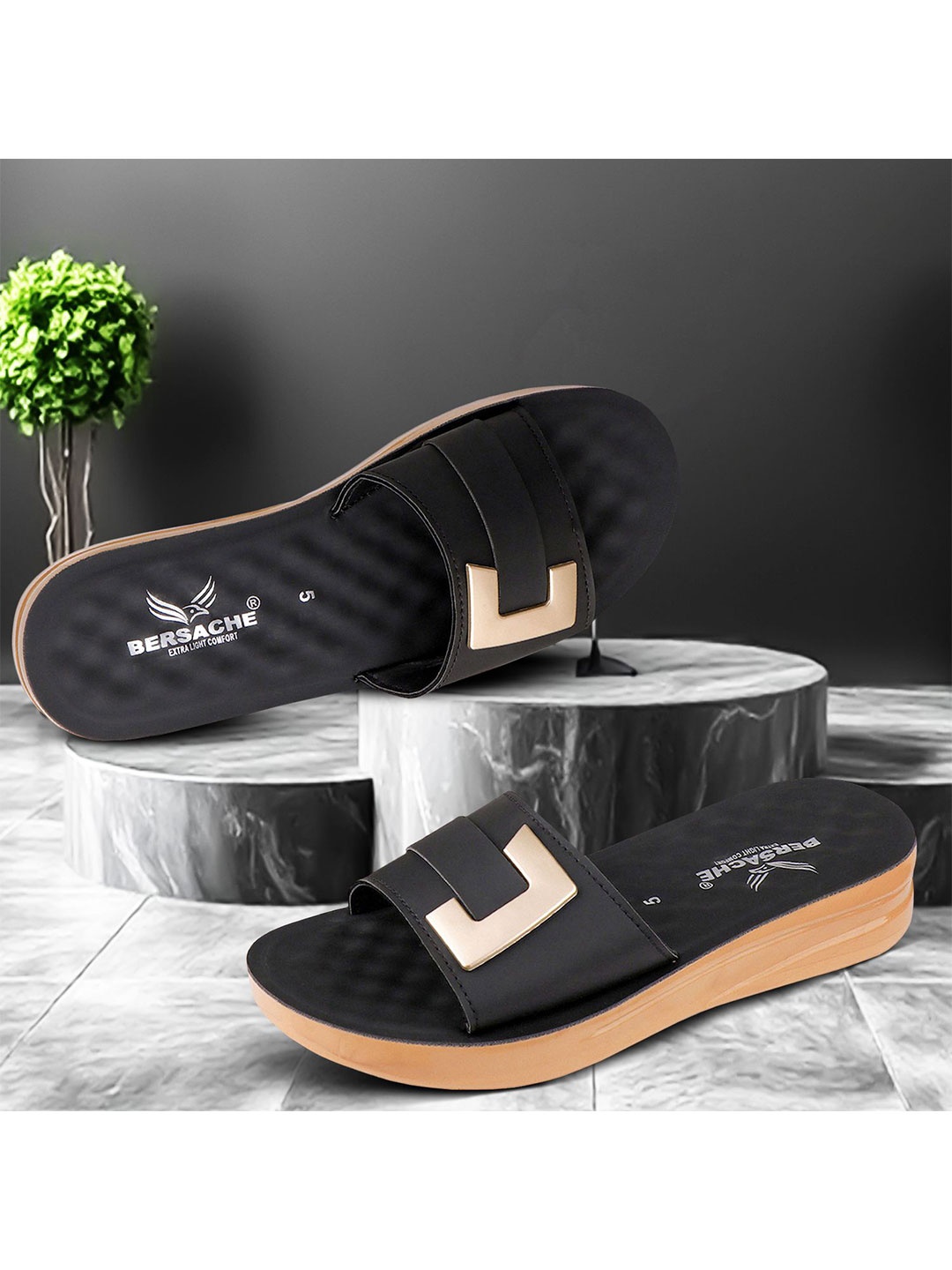

BERSACHE Women Extra Soft Classic With Ultra Soft & Flexibility Open Toe Flats, Black