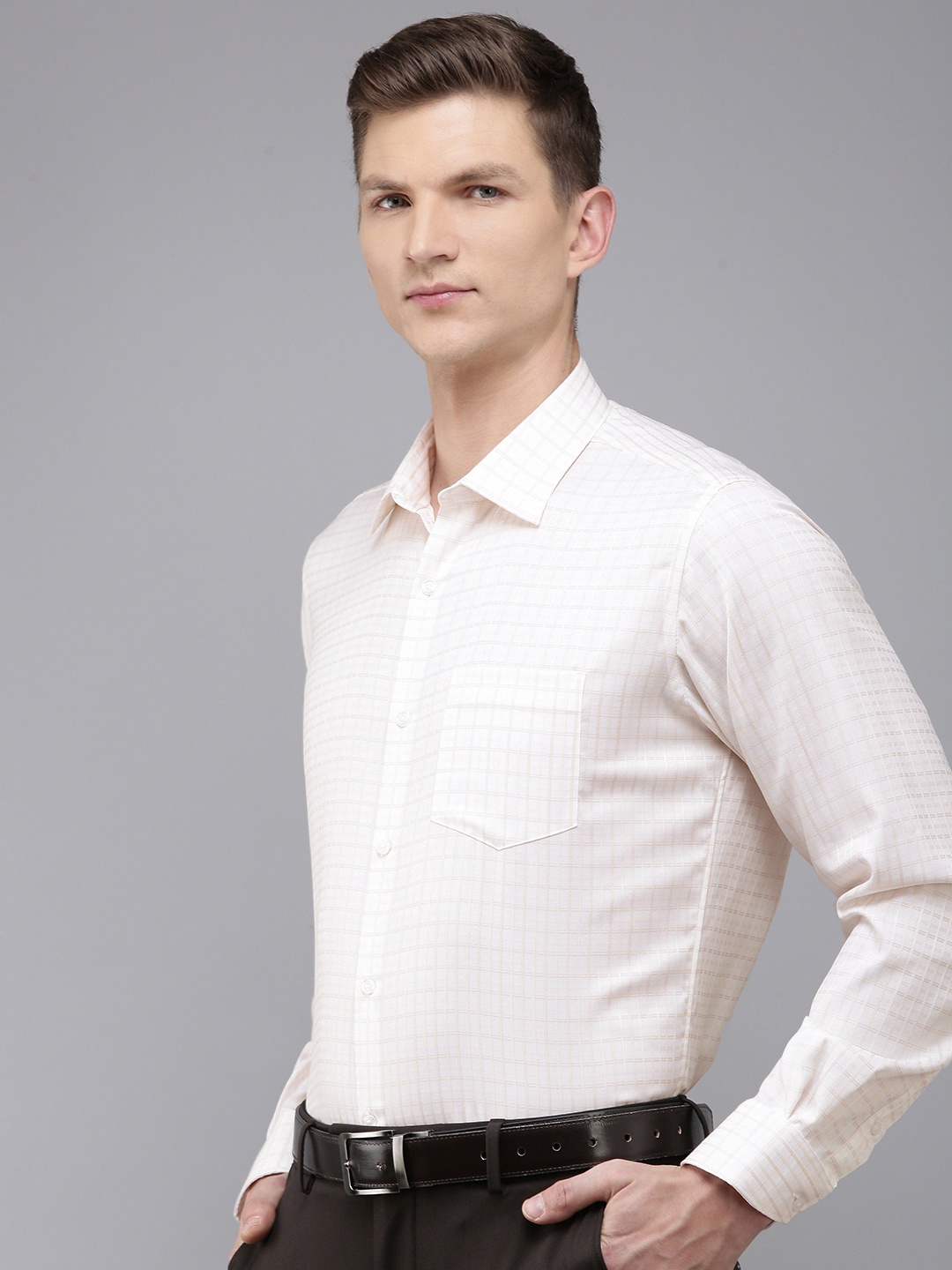 

Van Heusen Pure Cotton Custom Fit Opaque Checked Formal Shirt, Beige