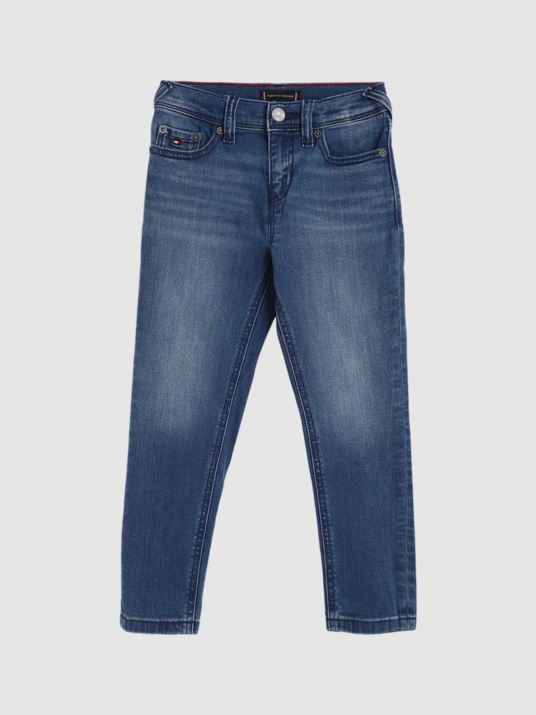 

Tommy Hilfiger Boys Whiskers and Chevrons Clean Look Light Fade Cotton Jeans, Blue