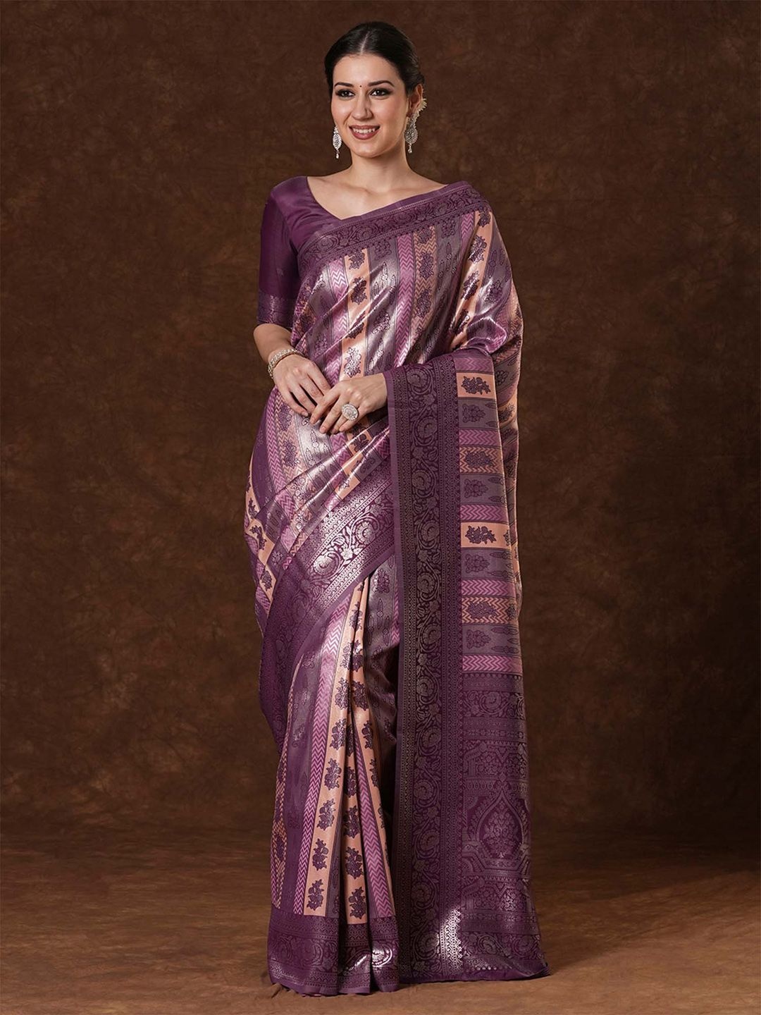 

Saree mall Ethnic Motifs Zari Silk Blend Kanjeevaram Sarees, Purple