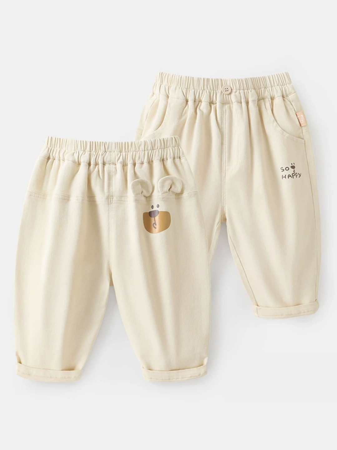 

LULU & SKY Girls Cotton High-Rise Trouser, Cream