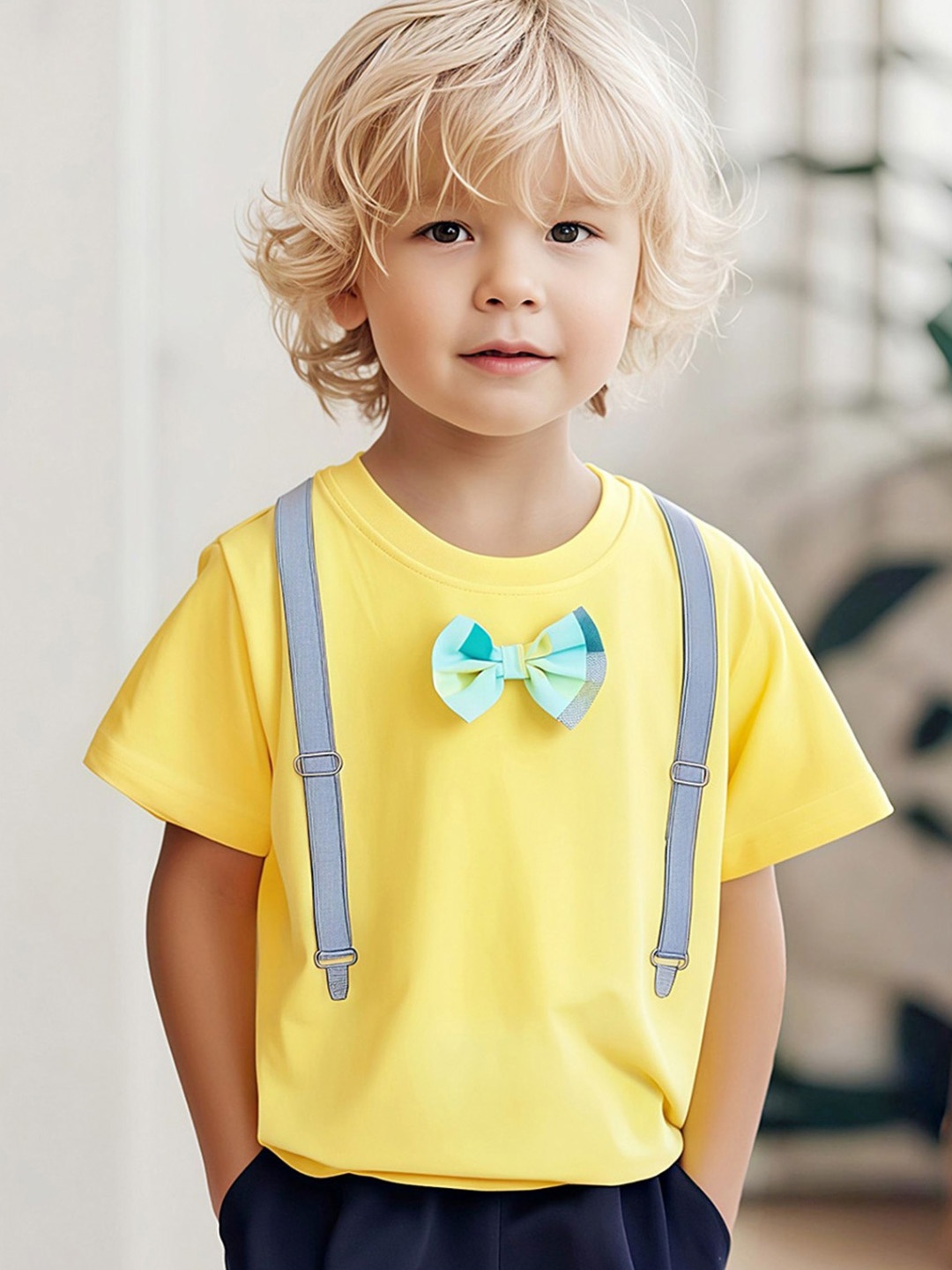 

LULU & SKY Boys Graphic Printed Round Neck Cotton T-shirt, Yellow
