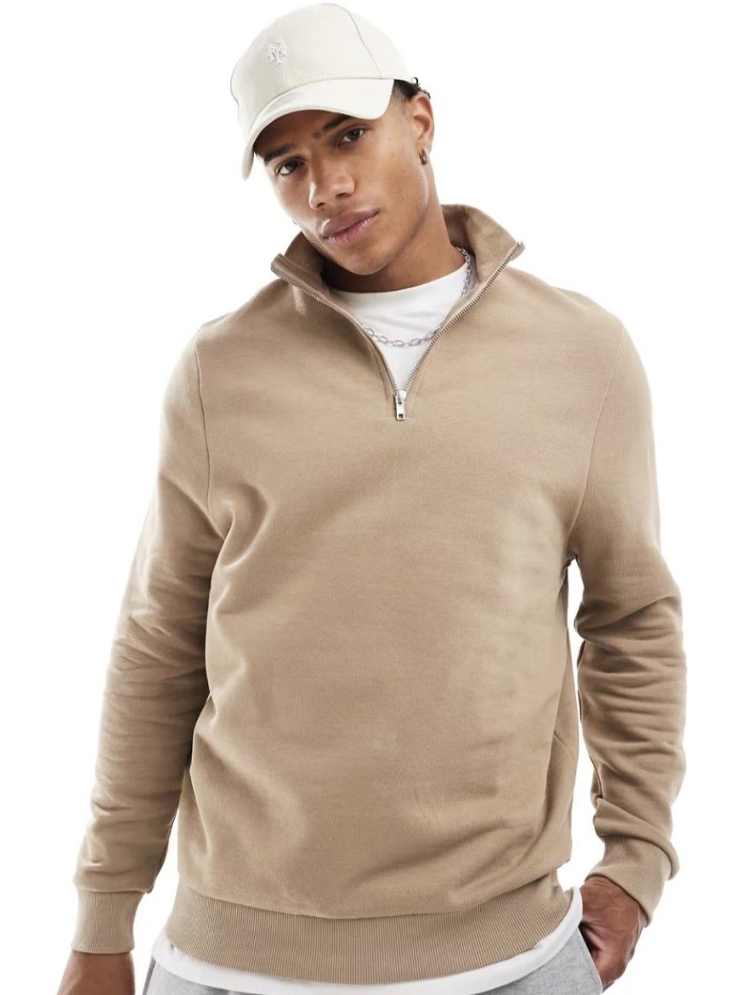 

HILFIRE REGION Men Cotton Half-Zip Sweatshirt, Beige