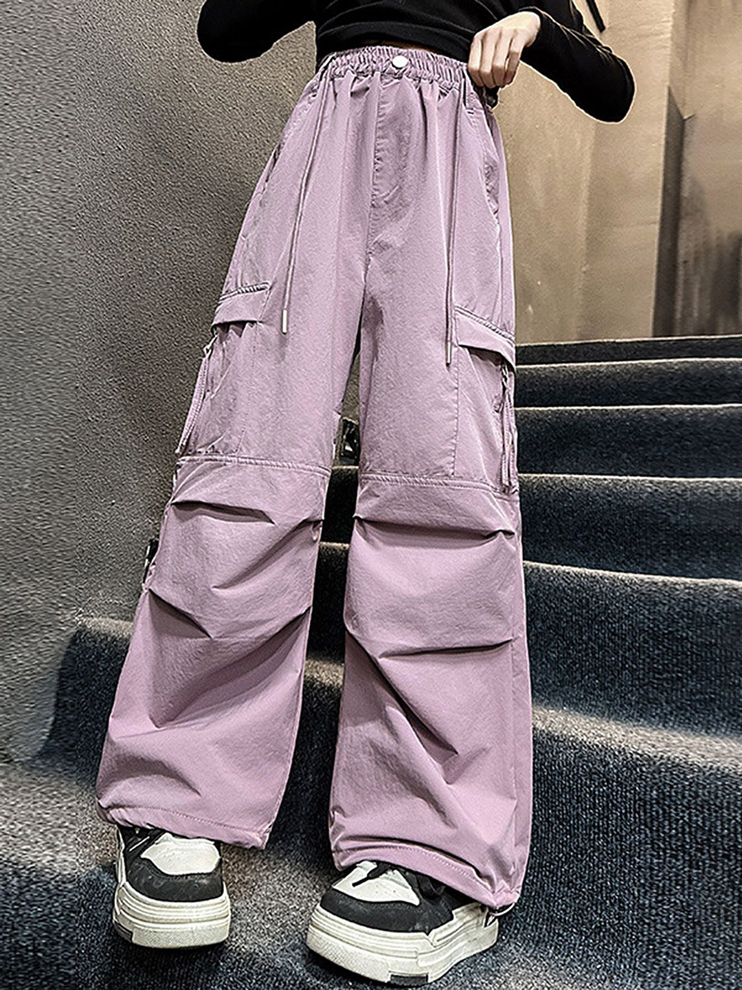 

LULU & SKY Girls Loose Fit Parachute Pant, Purple