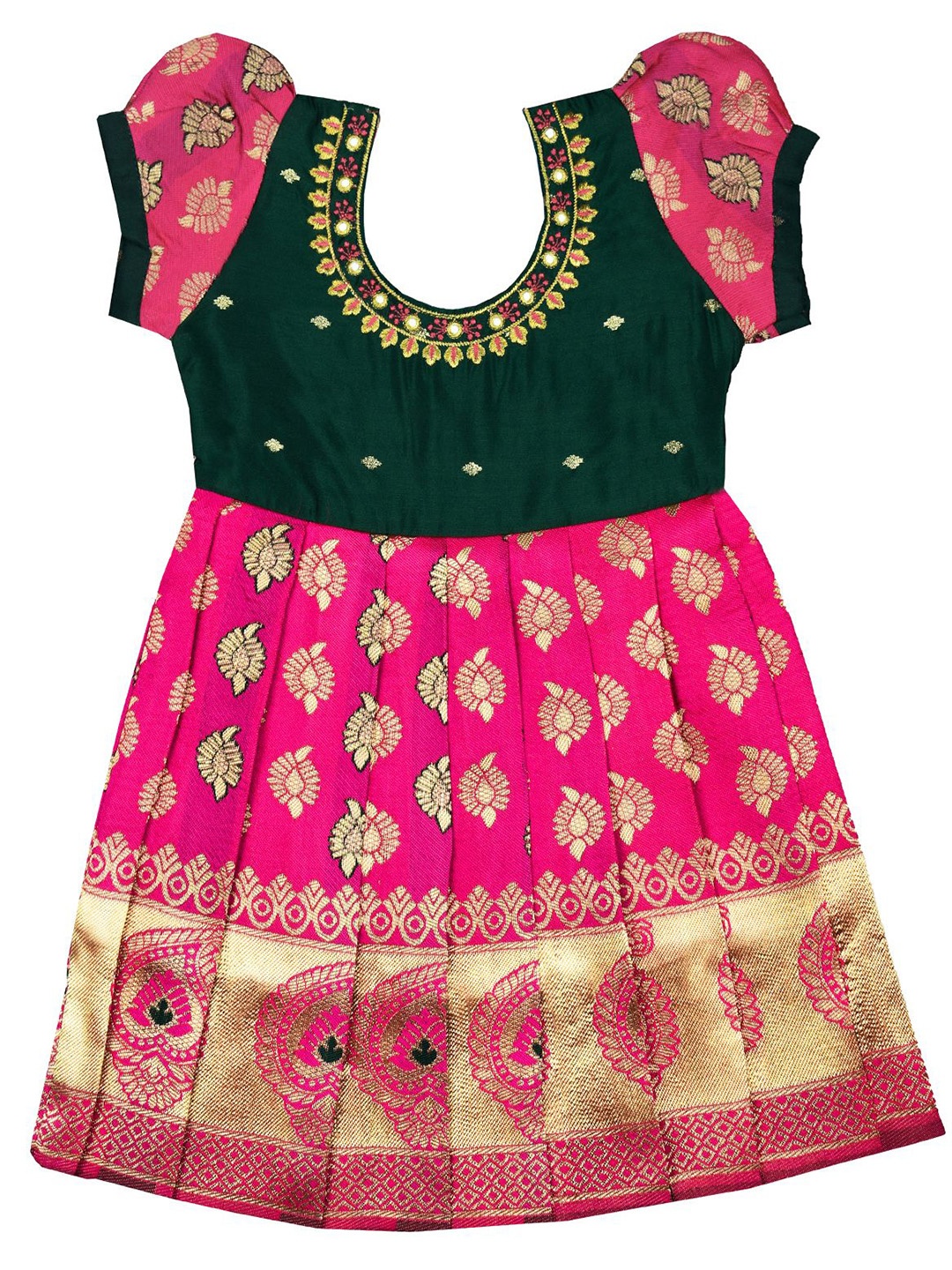 

AMIRTHA FASHION Girls Embellished Embroidered Puff Sleeve A-Line Dress, Green