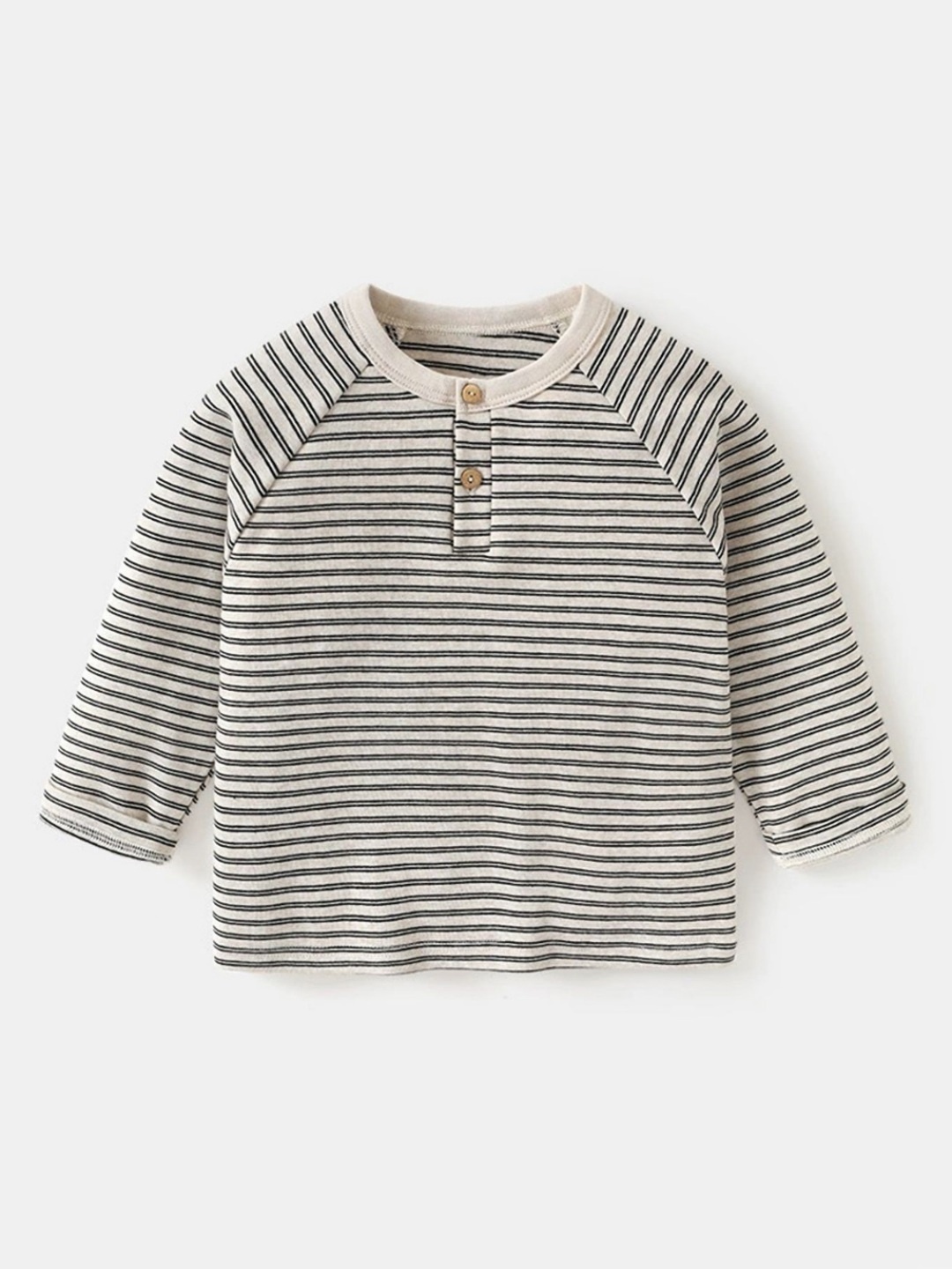 

LULU & SKY Girls Striped Henley Neck Cotton T-shirt, Beige