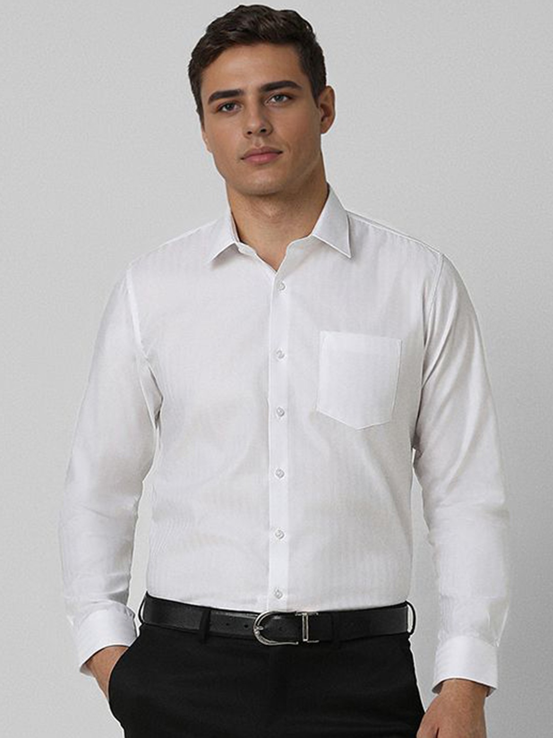 

Van Heusen Men Slim Fit Spread Collar Textured Cotton Formal Shirt, White