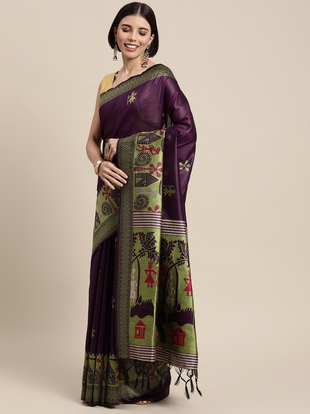 

DIVASTRI Woven Design Zari Silk Blend Saree, Purple