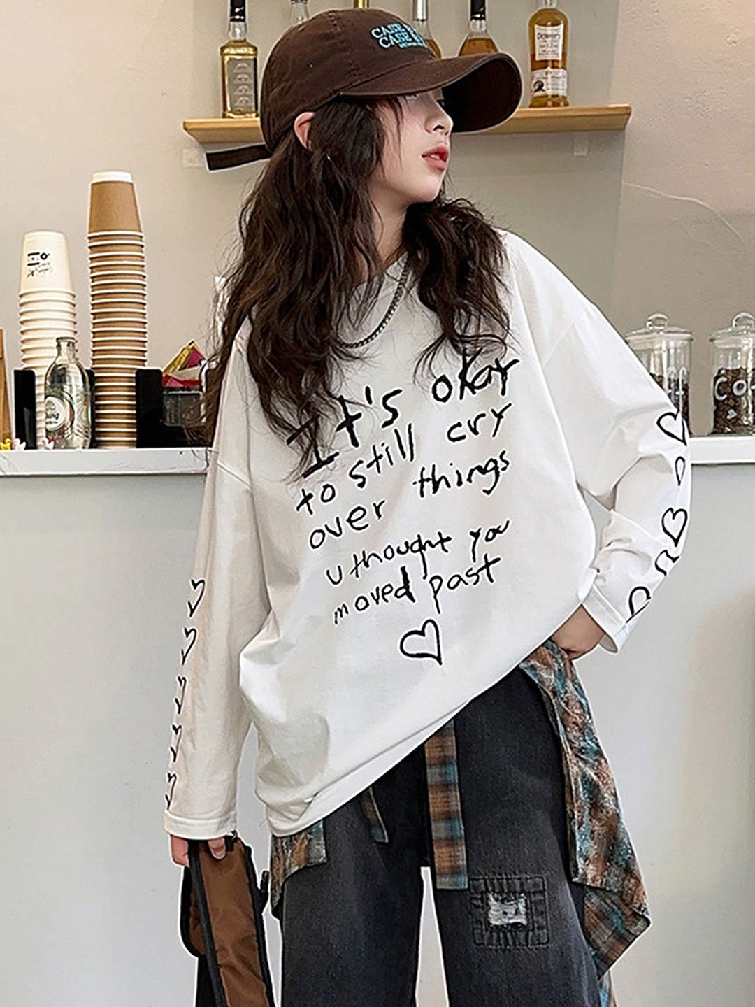 

LULU & SKY Girls Typography Printed Round Neck Cotton Oversized T-shirt, White