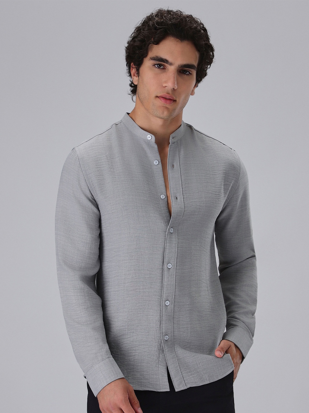 

Banana Club Light Grey Mandarin Collar Shirt