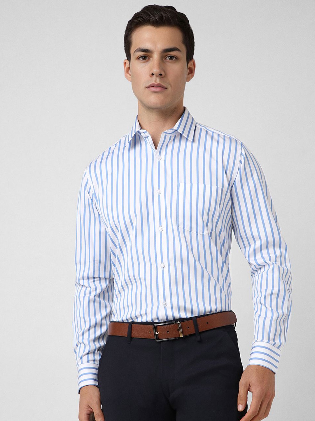 

Van Heusen Men Slim Fit Spread Collar Vertical Striped Cotton Formal Shirt, White