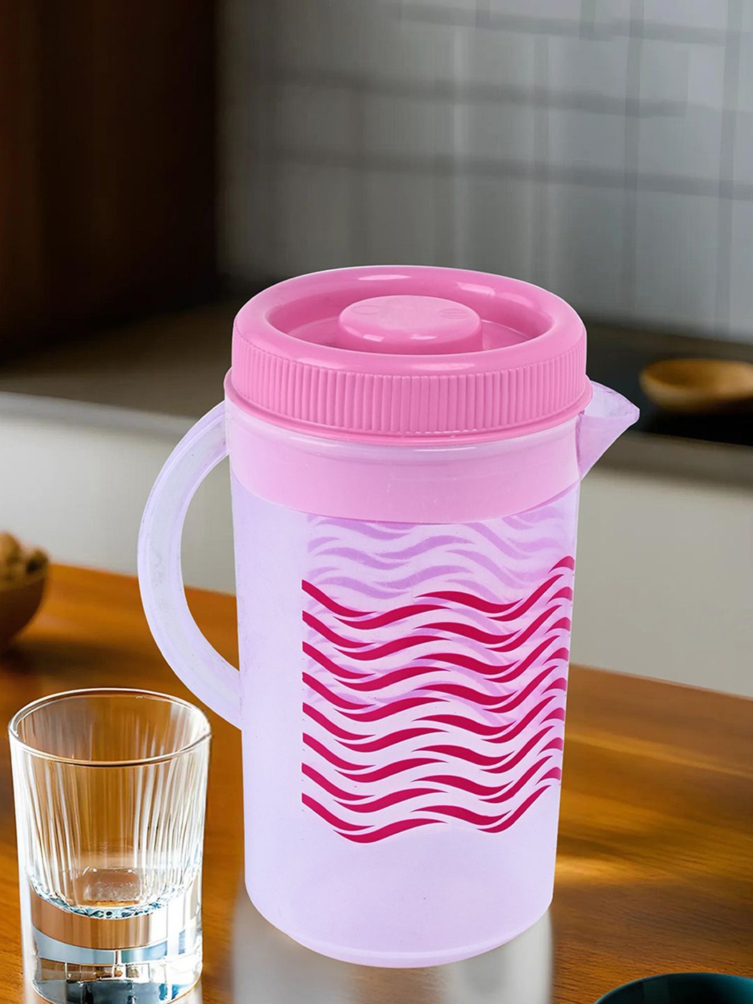 

Kuber Industries Pink & Transparent 2 Pieces Zig Zag Printed Water Jugs With Lids-2 L