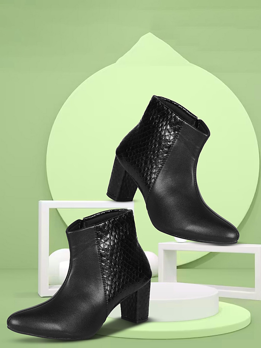 

Commander Shoes Women Textured High Heel Zip Boots, Black
