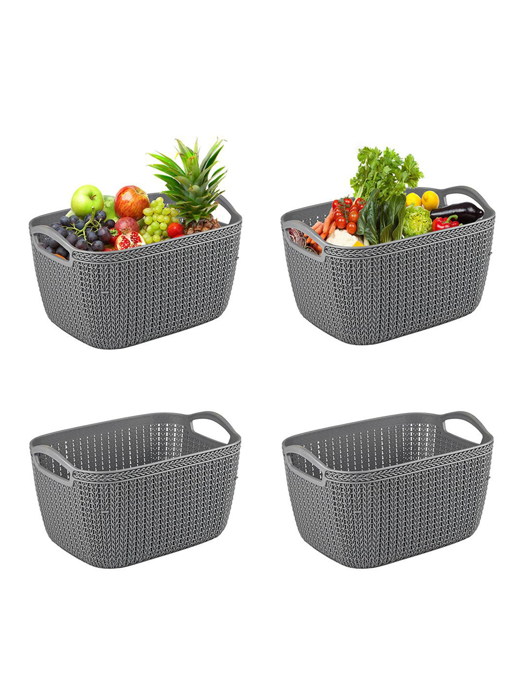 

Kuber Industries Grey Self Design Pack of 4 Multi-Purpose Basket For Storage