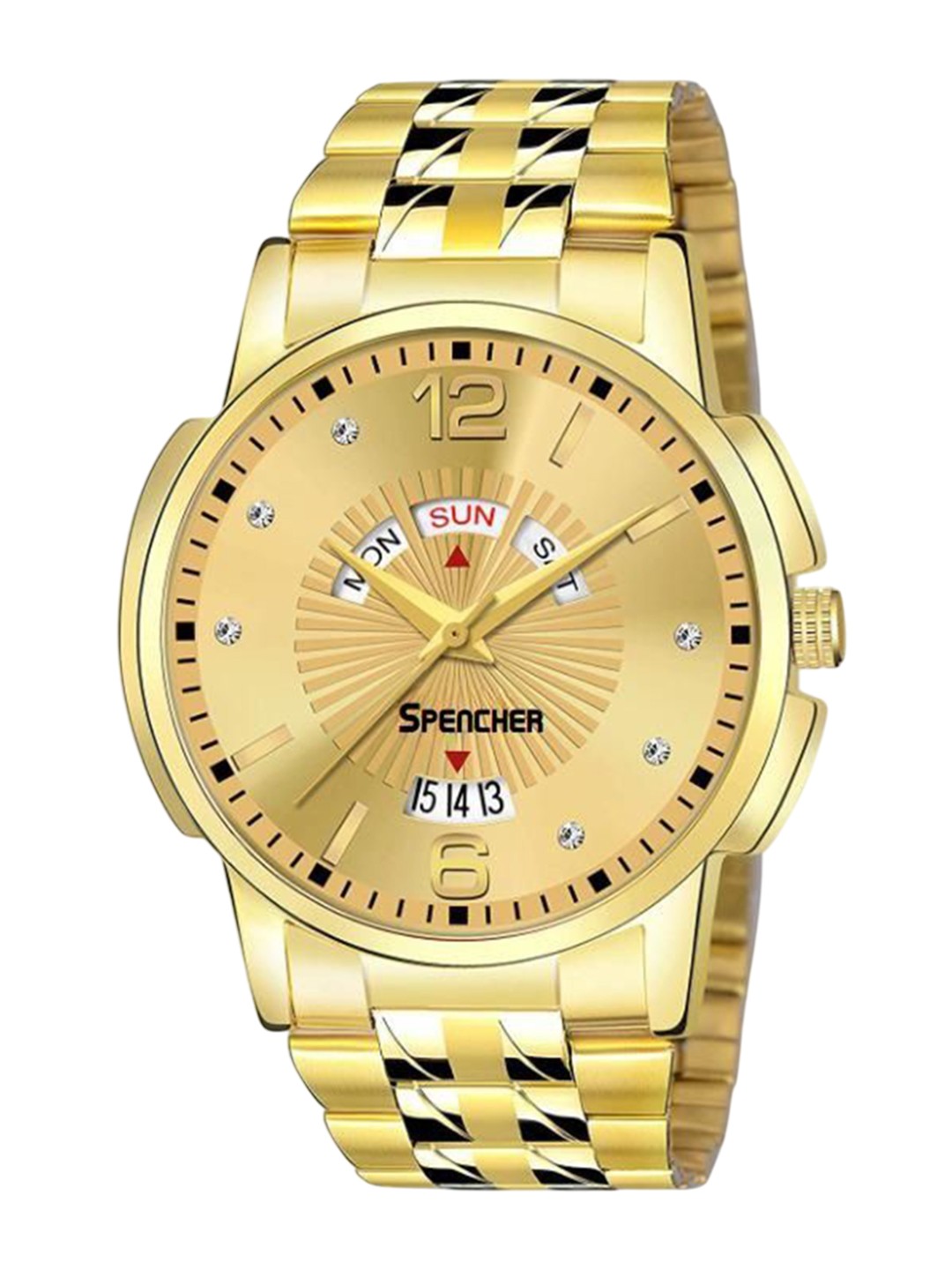 

SPENCHER Men Brass Bracelet Style Straps Analogue Multi Function Watch 440 - Gold