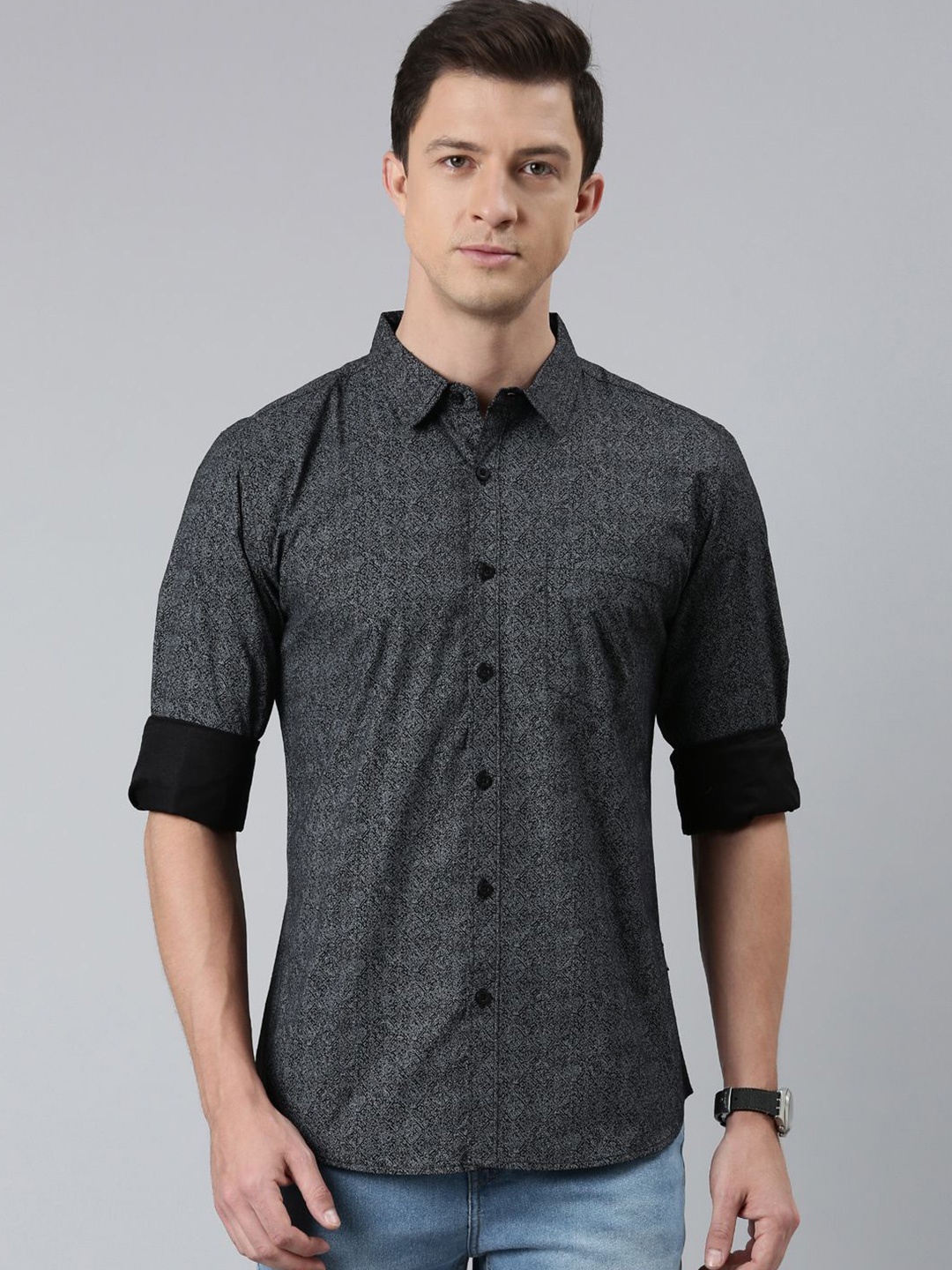 

Provogue Men Opaque Printed Casual Shirt, Black