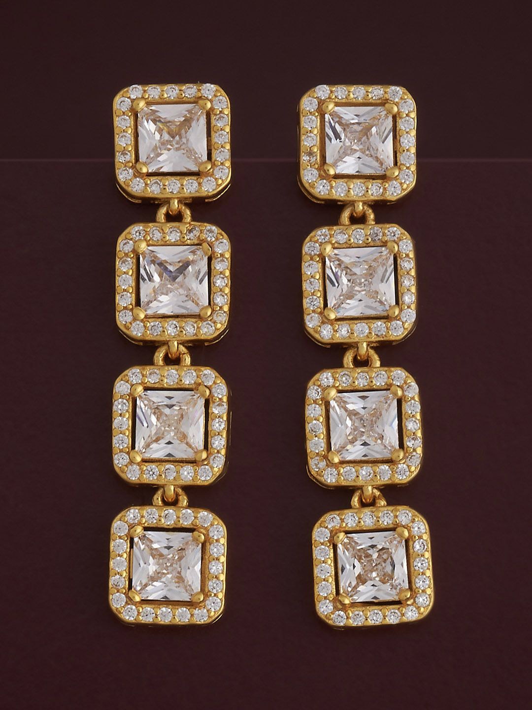 

Kushal's Fashion Jewellery 92.5 Silver Gold-Plated Square Zircon Drop Earrings, White