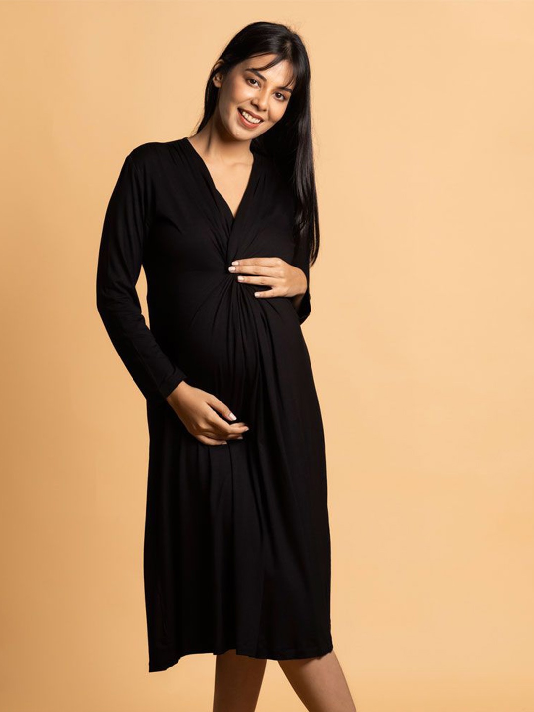 

Block Hop Women Maternity Black Knotted Dress