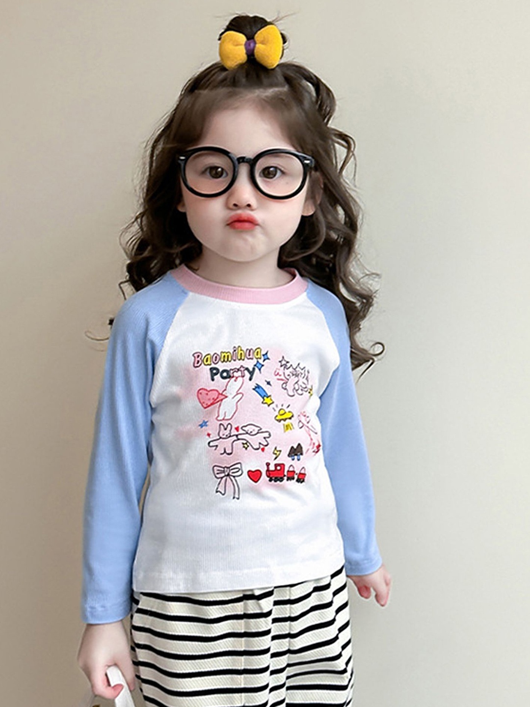 

LULU & SKY Girls Graphic Printed Round Neck Cotton T-shirt, White