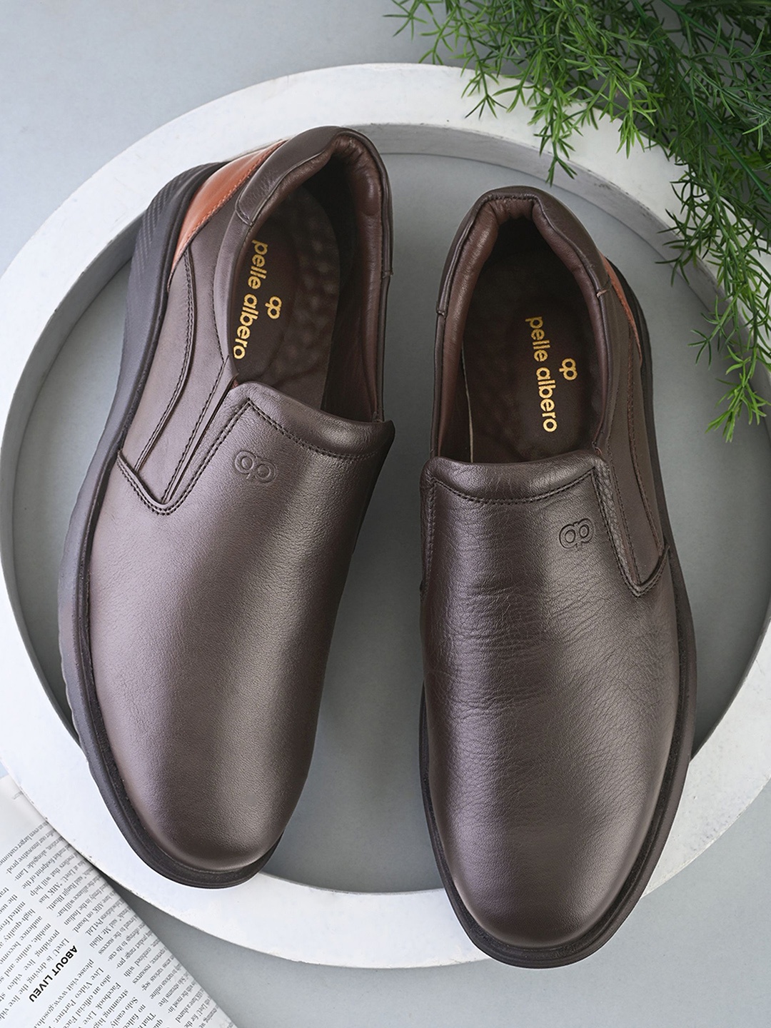 

pelle albero Men Leather Formal Mocassion Shoes, Brown
