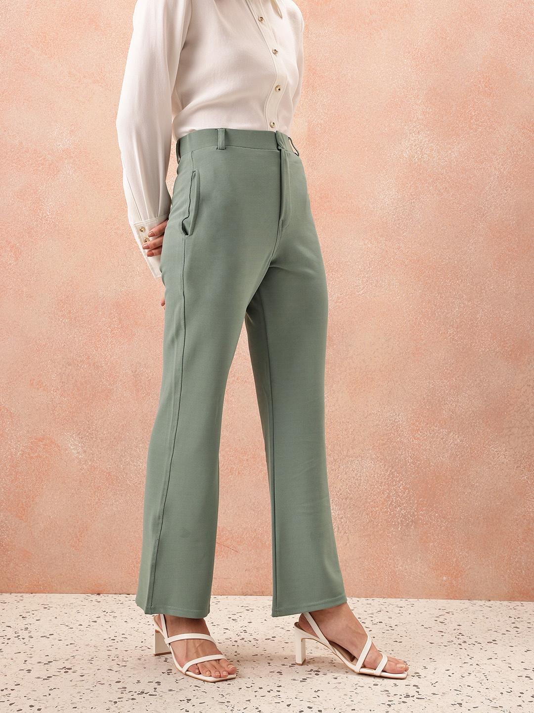 

All About You Formals Women High-Rise Bootcut Trousers, Sea green