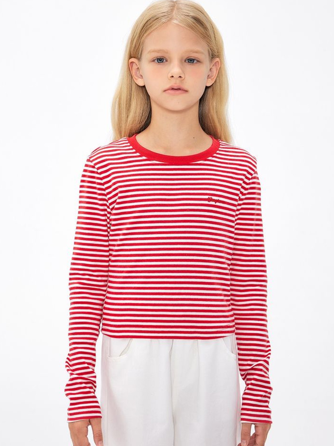 

LULU & SKY Girls Striped Round Neck Cotton T-shirt, Red