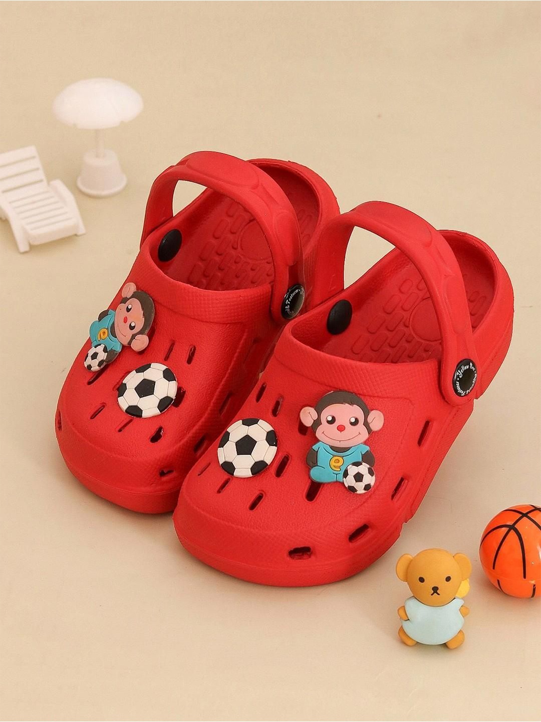

Yellow Bee Boys Printed Rubber Clogs, Red