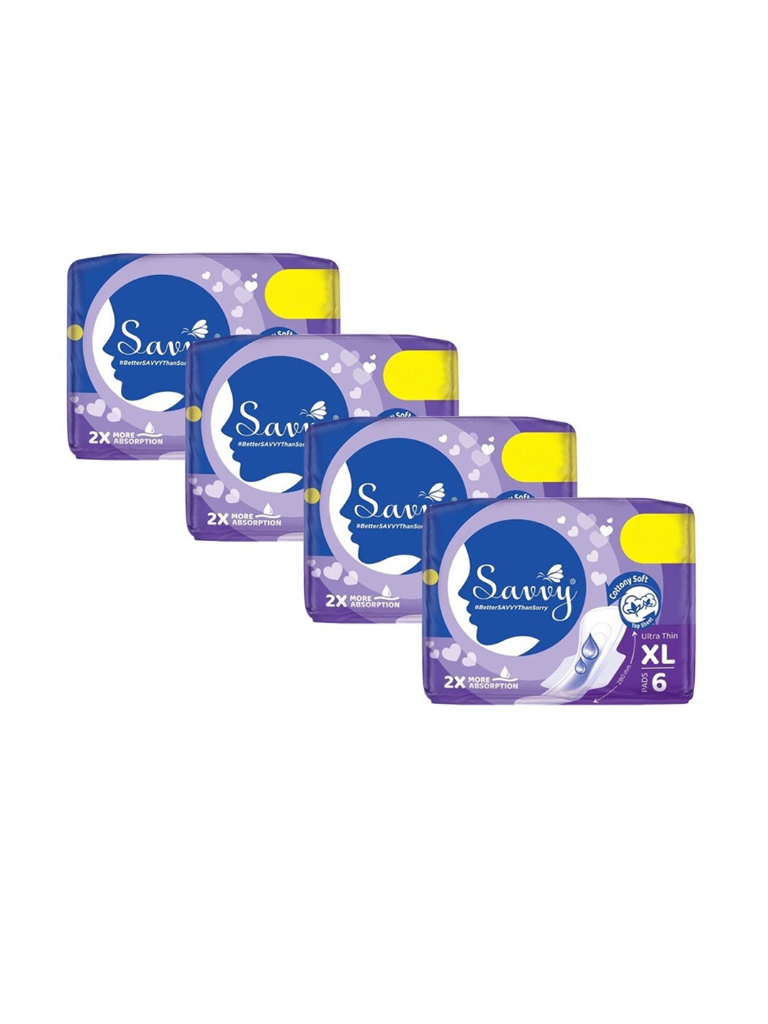 

Savvy Set Of 4 Ultra Thin Cotton Sanitary Pads- 6 Pads Each- XL, White