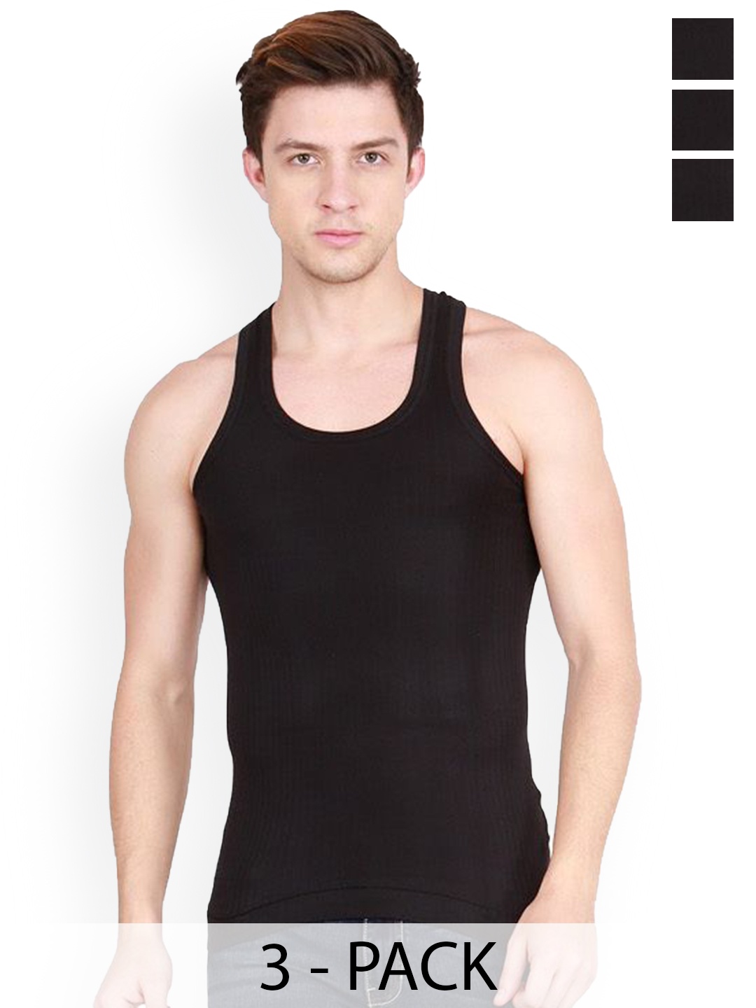 

Rupa Pack Of 3 Striped Pure Cotton Undershirt Vests Frontline-Xing-Black-RN-3-95
