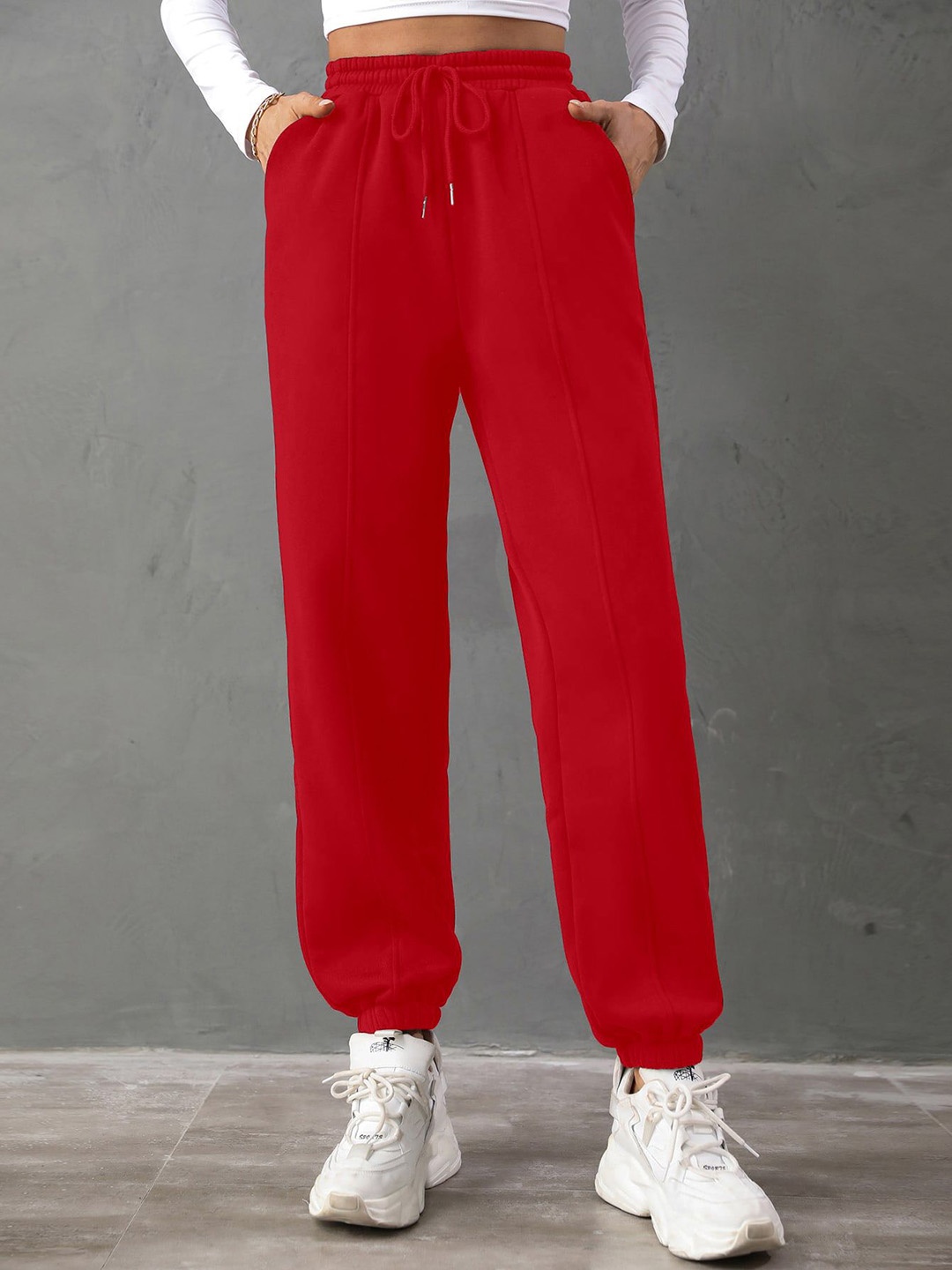 

CORSICA Women Loose Fit High-Rise Joggers Trousers, Red